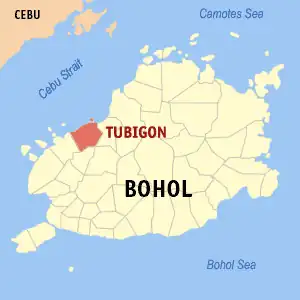 Tubigon na Bohol Coordenadas : 9°57'N, 123°58'E