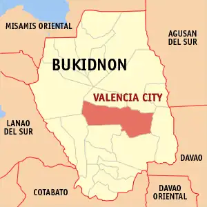 Valencia na Bukidnon Coordenadas : 7°54'15"N, 125°5'34"E