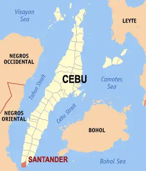 Santander na Cebu Coordenadas : 9°27'N, 123°20'E