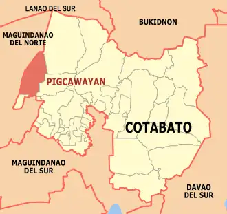 Pigcawayan na Cotabato Coordenadas : 7°16'44.33"N, 124°25'27.31"E