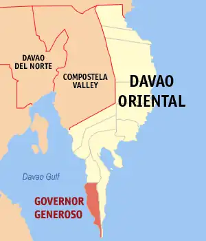 Governador Generoso na Dábau Oriental Coordenadas : 6°39'13"N, 126°4'18"E