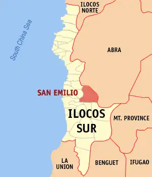 San Emilio na Ilocos Sul Coordenadas : 17°14'22"N, 120°34'43"E