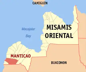 Manticao na Misamis Oriental Coordenadas : 8°24'15.01"N, 124°17'12.01"E