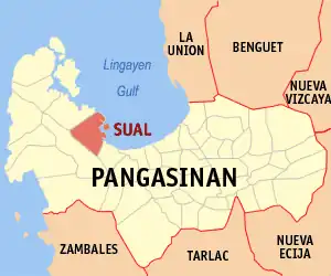 Sual na Pangasinan Coordenadas : 16°3'54"N, 120°5'46"E