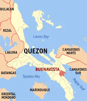Buenavista na Quezon Coordenadas : 13°44'22"N, 122°28'3"E