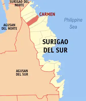 Carmen na Surigao do Sul Coordenadas : 9°13'44"N, 126°1'0"E