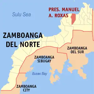 Presidente Manuel A. Roxas na Zamboanga do Norte Coordenadas : 8°31'10.68"N, 123°13'39.64"E