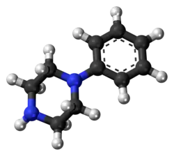 Ball-and-stick model of the phenylpiperazine molecule