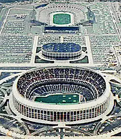Veterans Stadium como parte do South Philadelphia Sports Complex em 1973