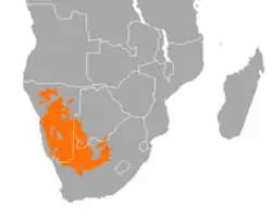 área centrada nas regiões do Calaári, Namibe e norte do Carru