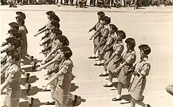 Mulheres soldados israelenses durante um desfile em Jerusalém após a Guerra dos Seis Dias, 1968.