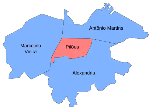 Pilões e municípios limítrofes