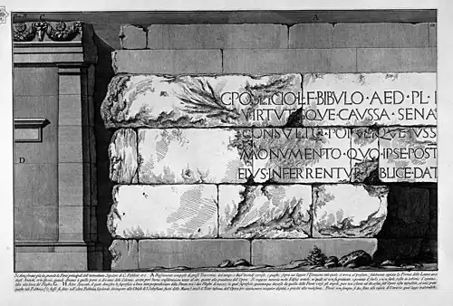 Desenho de Piranesi de 1756 da inscrição do túmulo
