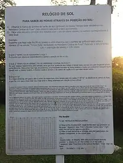 Informações sobre o Relógio de Sol
