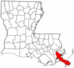 Localização da paróquia no Estado de Louisiana