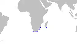 Distribuição do Pliotrema warreni (em azul)