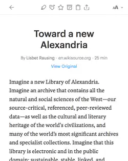 Navegando em um artigo no serviço Pocket por meio de um navegador