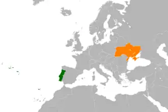 Mapa indicando localização de Portugal e da Ucrânia.