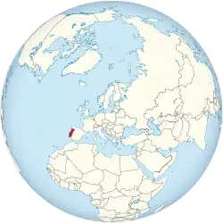 Map showing Portugal in an orthographic projection