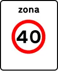 G4 — Zona de velocidade limitada (a 40 km/h): indicação de entrada numa zona em que a velocidade máxima está limitada à indicada no sinal (exemplo: 40 km/h)