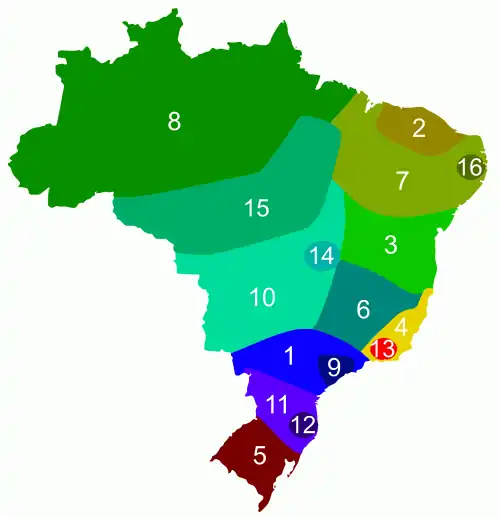 Mapa da extensão geográfica dos dialetos do português brasileiro