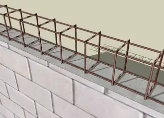 Detalhe de uma armadura em ferro sobre uma parede modelada no SketchUp