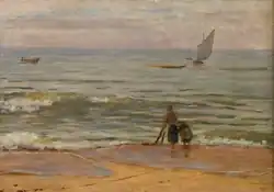 Praia com figuras e barcos (1887)