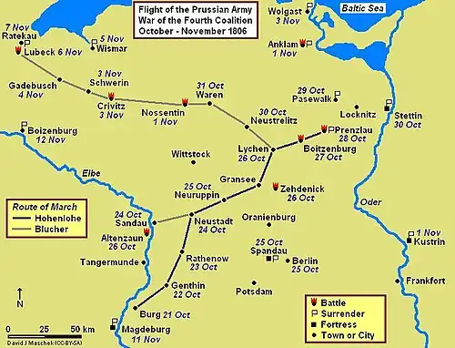 Map of Prenzlau-Lübeck Campaign in 1806