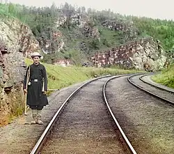 Agulheiro ferroviário basquir perto de Ust-Katav, 1910