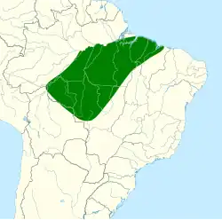 Distribuição da espécie na Bolívia e Brasil