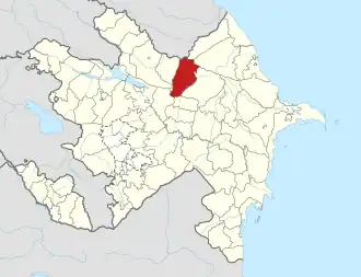 Mapa do Azerbaijão mostrando o distrito de Qabala