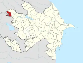 Mapa do Azerbaijão mostrando o distrito de Qazakh