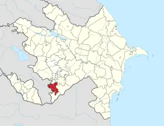 Mapa do Azerbaijão mostrando o distrito de Qubadli