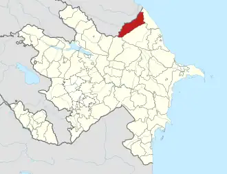 Mapa do Azerbaijão mostrando o distrito de Qusar