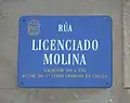 Placa da Rua Licenciado Molina