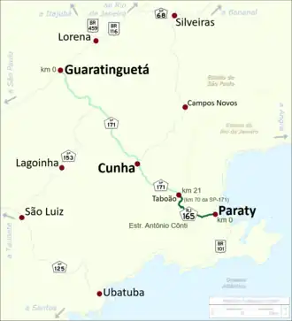 Trajeto da RJ-165 (em verde)