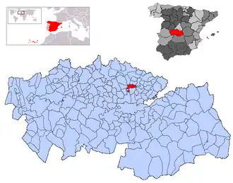 Localização do município de Recas na província de Toledo