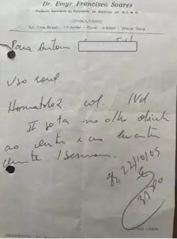 Receituário Doutor Emyr Francisco Soares, na década de 1960.