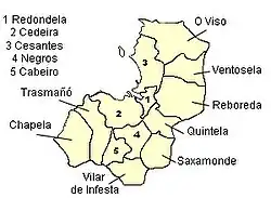 Mapa das paróquias de Redondela