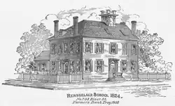 Sketch of a Colonial Georgian-style building with two chimneys on both opposing sides of the roof.