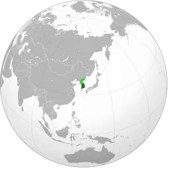 Localização da Coreia do Sul (em verde escuro); área reivindicada (verde claro)