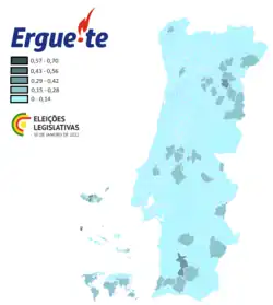 Votação do E por concelho.