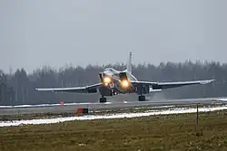 Tu-22M3 landing at Shaykovka air base after its bombing mission in Syria