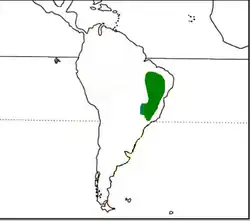 Distribuição da subespécie Rhea a. americana, a única dentro as subespécie de ema endêmica do Brasil e aquela com maior distribuição