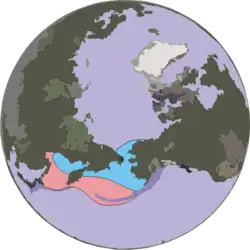 Distribuição no verão (azul) e máxima (rosa)