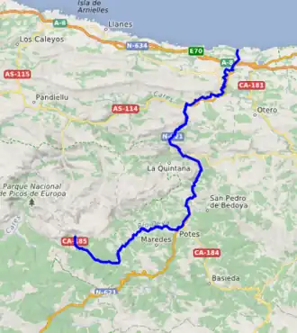 Mapa do curso do rio Deva