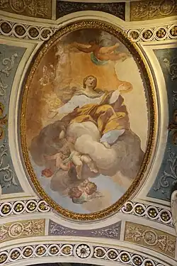 Afresco de Santa Bárbara no teto da nave.