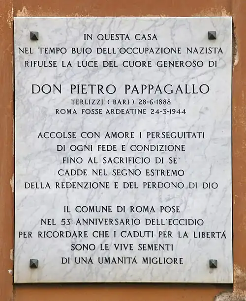 Placa que relembra Pietro Pappagallo.