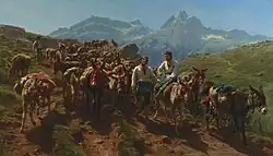 Muletiers espagnols traversent les Pyrénées, or Spanish muleteers crossing the Pyrenees