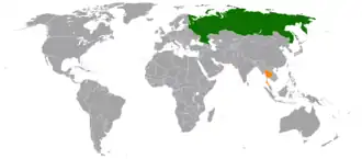 Mapa indicando localização da Rússia e da Tailândia.